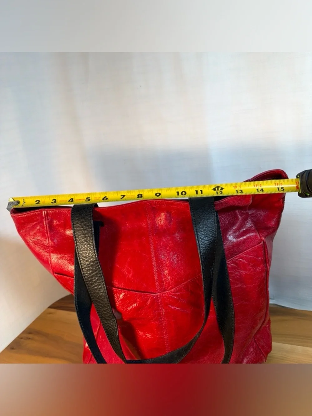 Ellington Red Patent Leather Tote Hobo‎ Shoulder Bag Distressed Large 16x13x4”